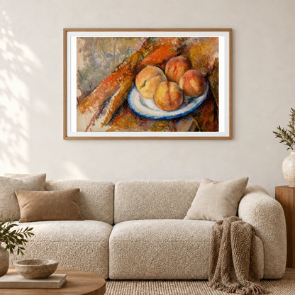 Four Peaches On A Plate (quatre Pêches Sur Une Assiette) (ca.1890–1894) By Paul Cézanne — Neo-Impressionism shown in a styled interior