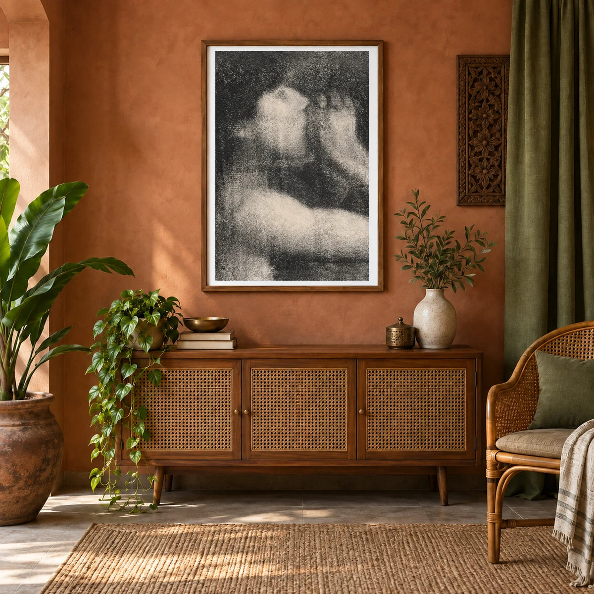 Georges Seurat Echo, Bathers At Asnières — Neo-Impressionism shown in a styled interior