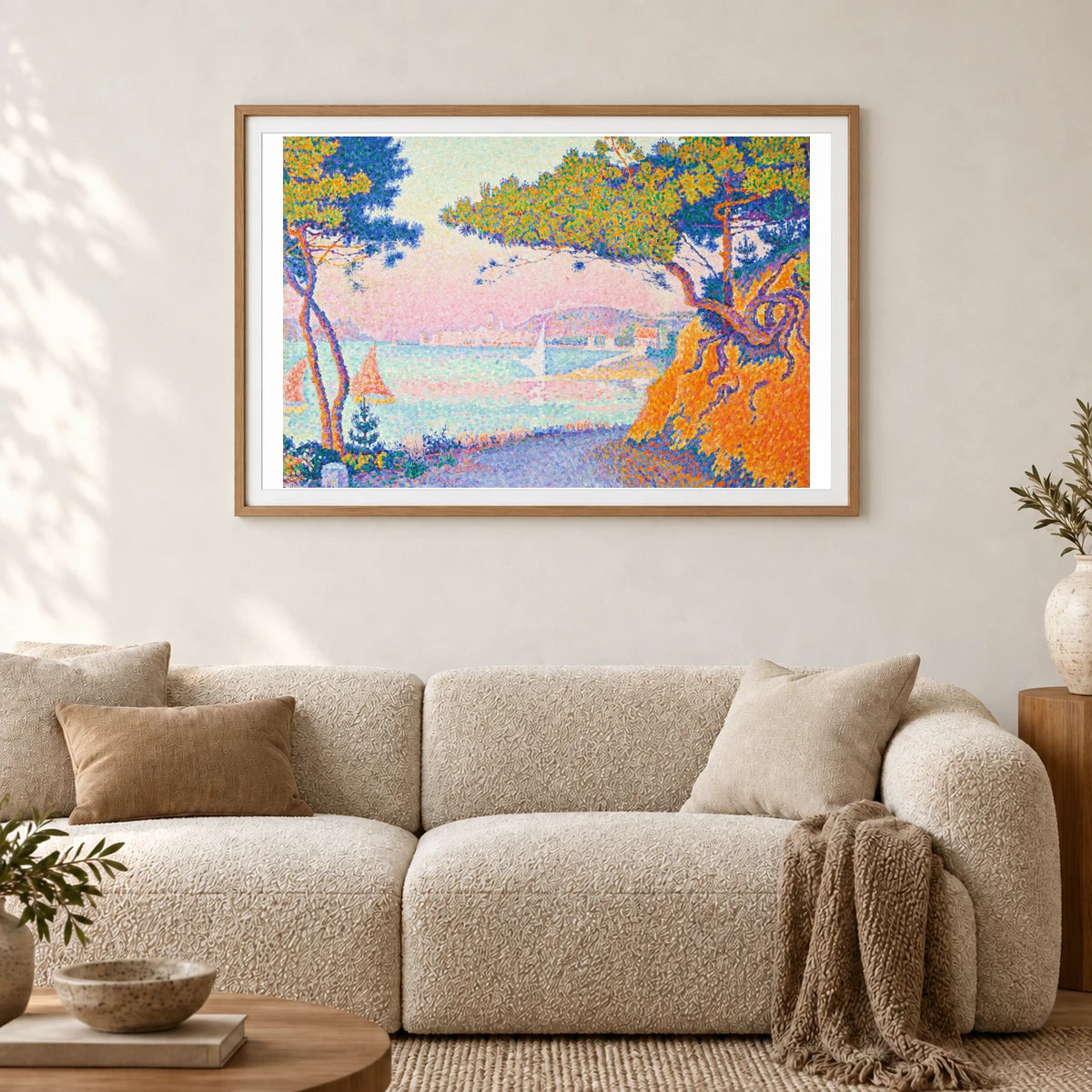 Golfe Juan (1896) Vintage Painting By Paul Signac — Neo-Impressionism shown in a styled interior