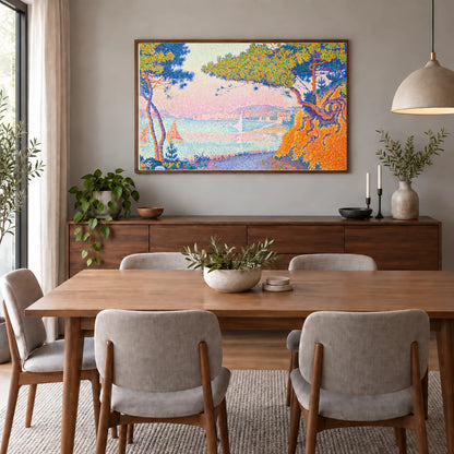 Golfe Juan (1896) Vintage Painting By Paul Signac — Neo-Impressionism shown in a styled interior