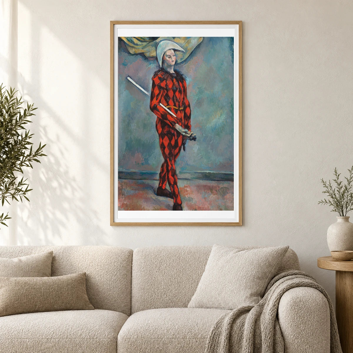 Harlequin (ca. 1888–1890) By Paul Cézanne — Neo-Impressionism shown in a styled interior