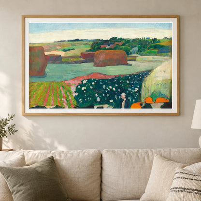 Haystacks In Brittany (1890) By Paul Gauguin — Neo-Impressionism shown in a styled interior