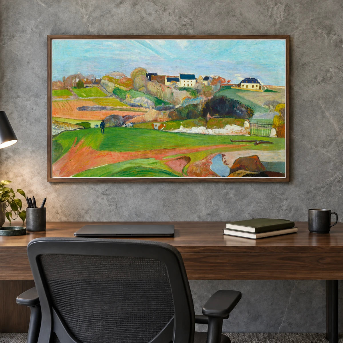Landscape At Le Pouldu (1890) By Paul Gauguin — Neo-Impressionism shown in a styled interior