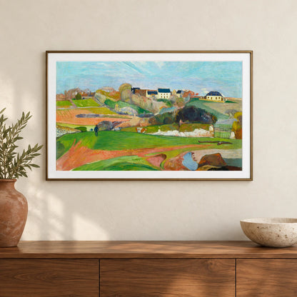 Landscape At Le Pouldu (1890) By Paul Gauguin — Neo-Impressionism shown in a styled interior