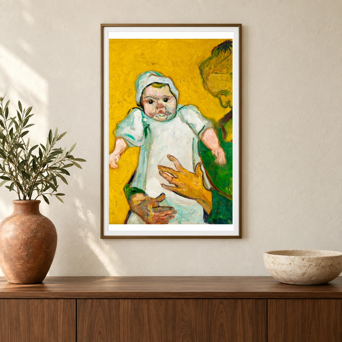 Madame Roulin And Her Baby (1888) By Vincent Van Gogh — Neo-Impressionism shown in a styled interior