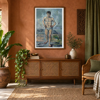 Paul Cézanne S The Bather (1885) Famous Painting — Neo-Impressionism shown in a styled interior
