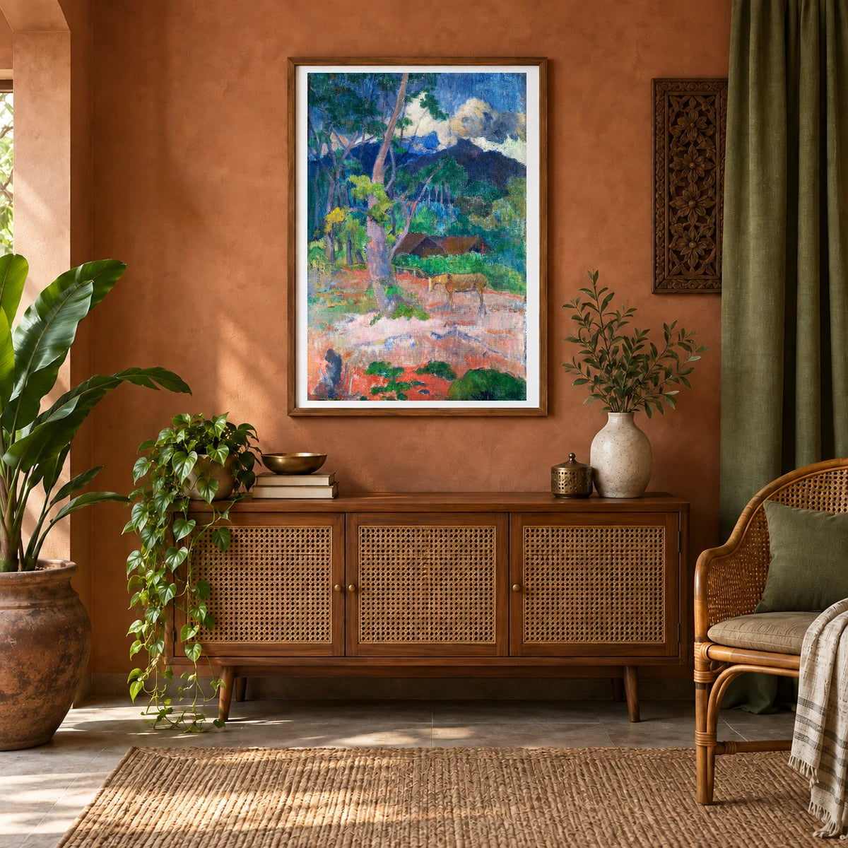 Paul Gauguin S Landscape With A Horse — Neo-Impressionism shown in a styled interior