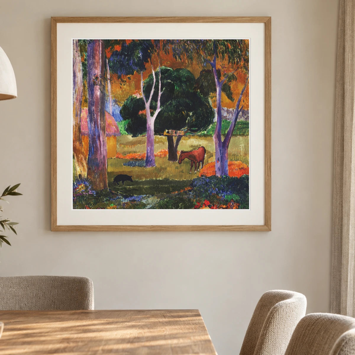 Paul Gauguin S Landscape With A Pig And A Horse (1903) — Neo-Impressionism shown in a styled interior