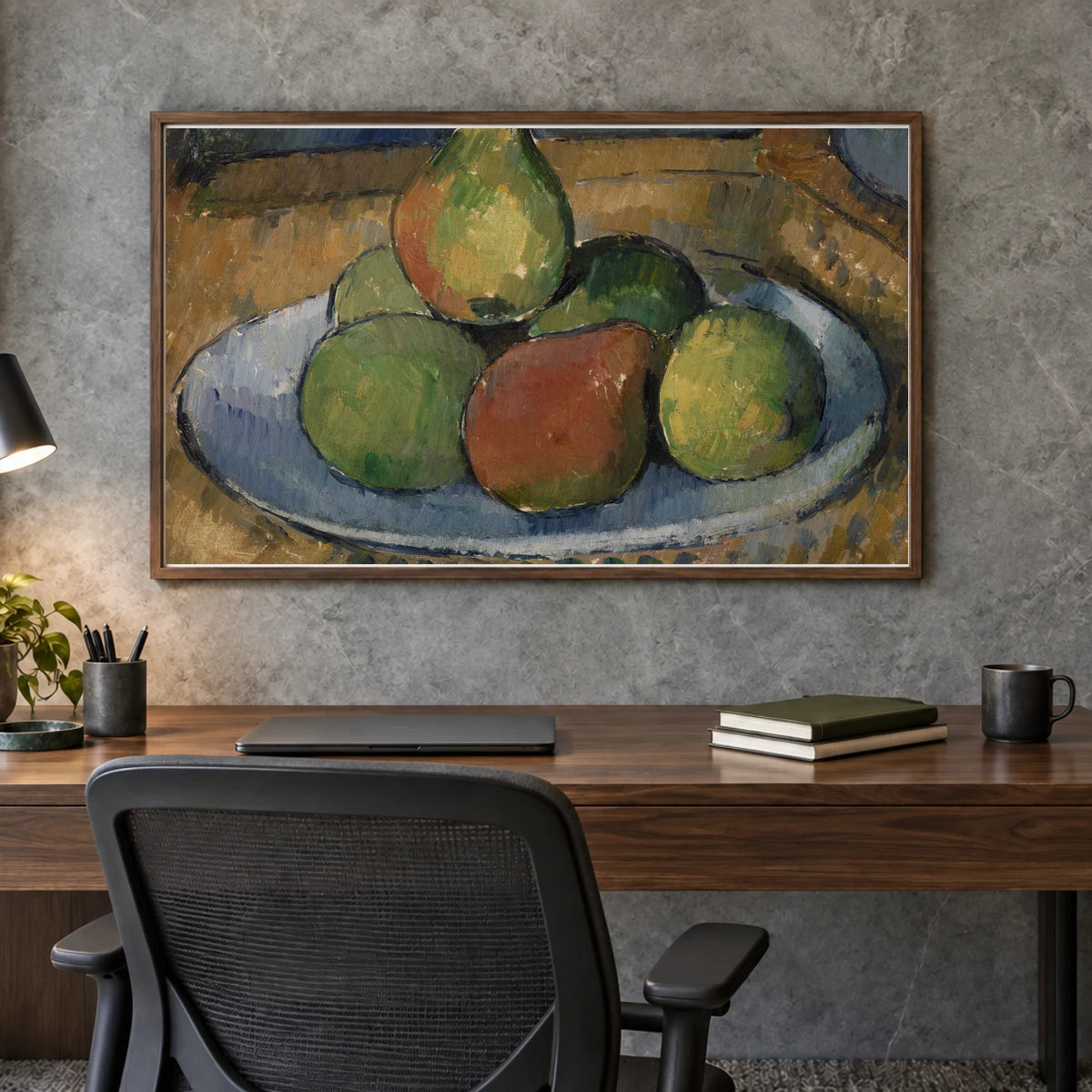 Plate Of Fruit On A Chair (assiette De Fruits Sur Une Chaise) By Paul Cézanne — Neo-Impressionism shown in a styled interior