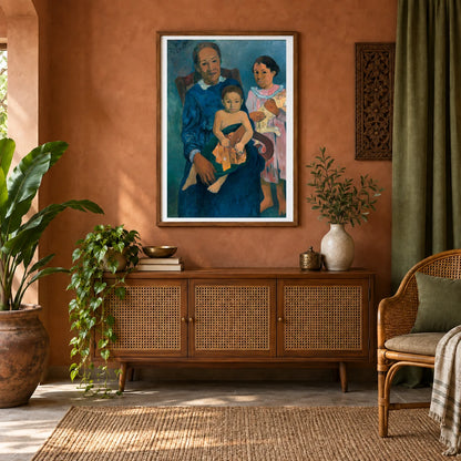 Polynesian Woman With Children (1901) By Paul Gauguin — Neo-Impressionism shown in a styled interior
