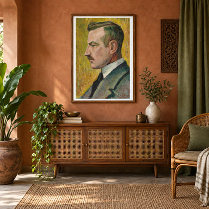 Portrait Of Artist Magnus Enckell, 1915, By Alfred William Finch — Neo-Impressionism shown in a styled interior