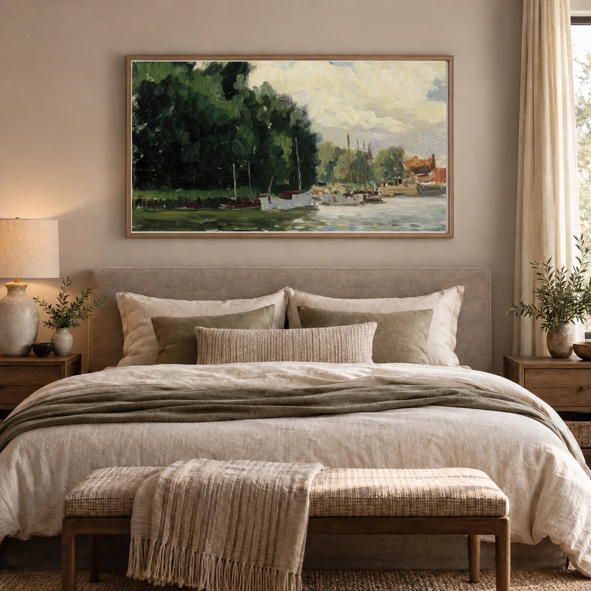 Richmond, Thames, 1924, By Alfred William Finch — Neo-Impressionism shown in a styled interior