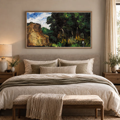 River Bend (coin De Rivière) (ca. 1865) By Paul Cézanne — Neo-Impressionism shown in a styled interior