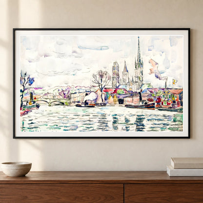 River Scene Rouen (1924) Paul Signac — Neo-Impressionism shown in a styled interior