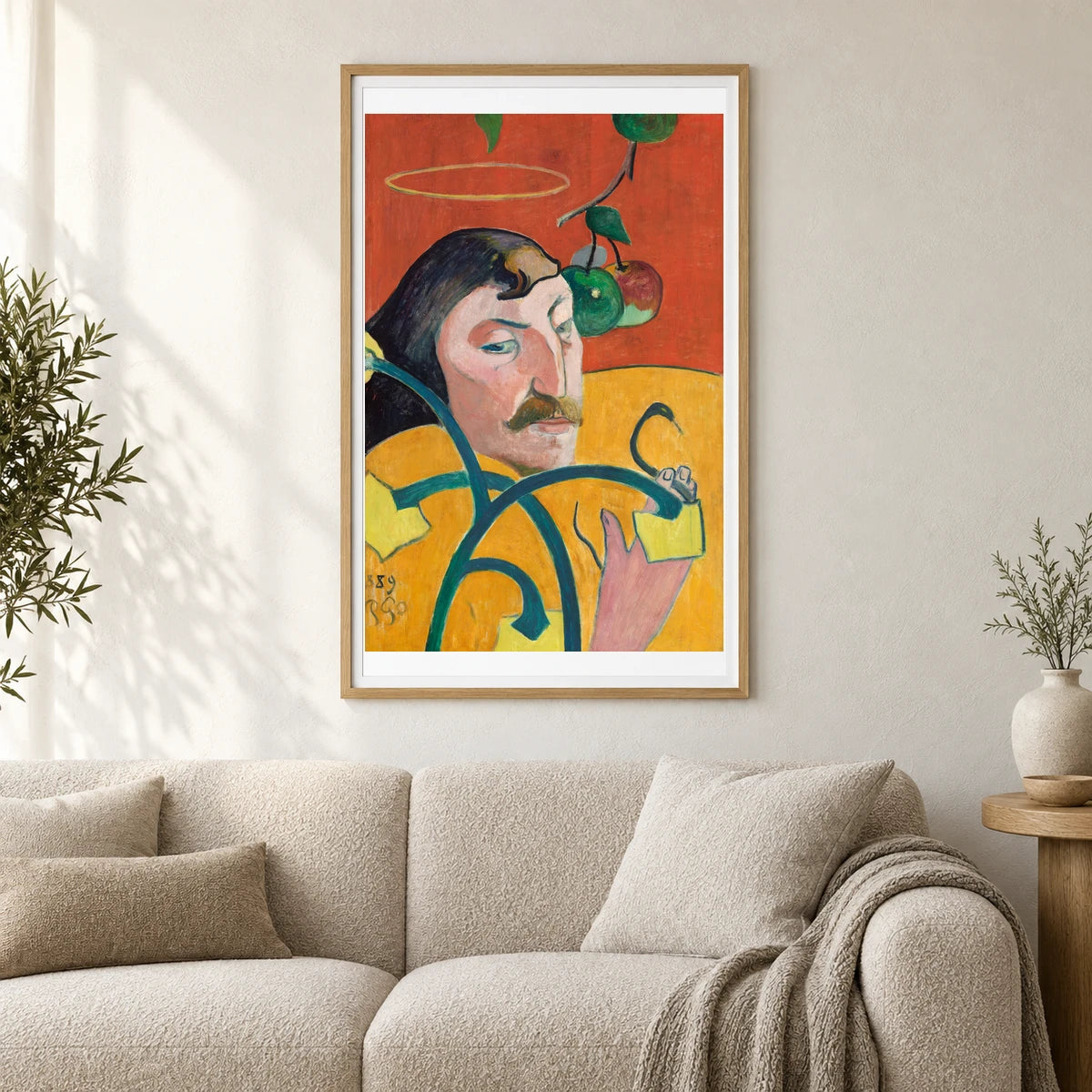 Self Portrait (1889) By Paul Gauguin — Neo-Impressionism shown in a styled interior