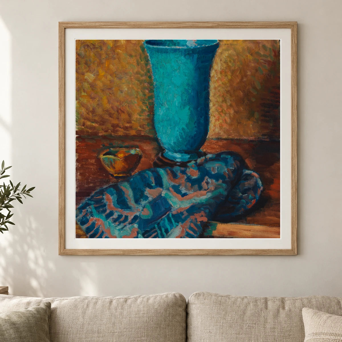 Sininen Maljakko, 1928, By Alfred William Finch — Neo-Impressionism shown in a styled interior