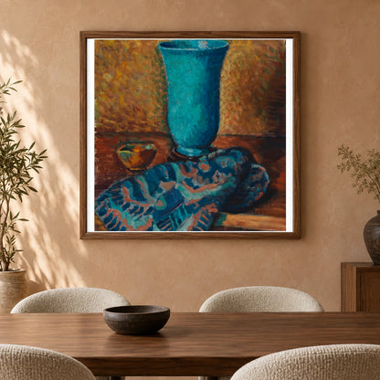 Sininen Maljakko, 1928, By Alfred William Finch — Neo-Impressionism shown in a styled interior