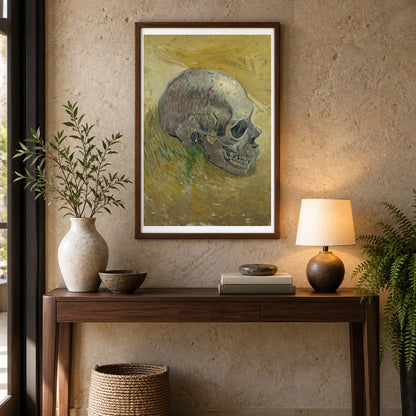 Skull (1887) Expressionism By Vincent Van Gogh. — Neo-Impressionism shown in a styled interior