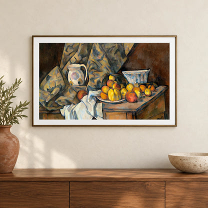 Still Life With Apples And Peaches (ca. 1905) By Paul Cézanne — Neo-Impressionism shown in a styled interior