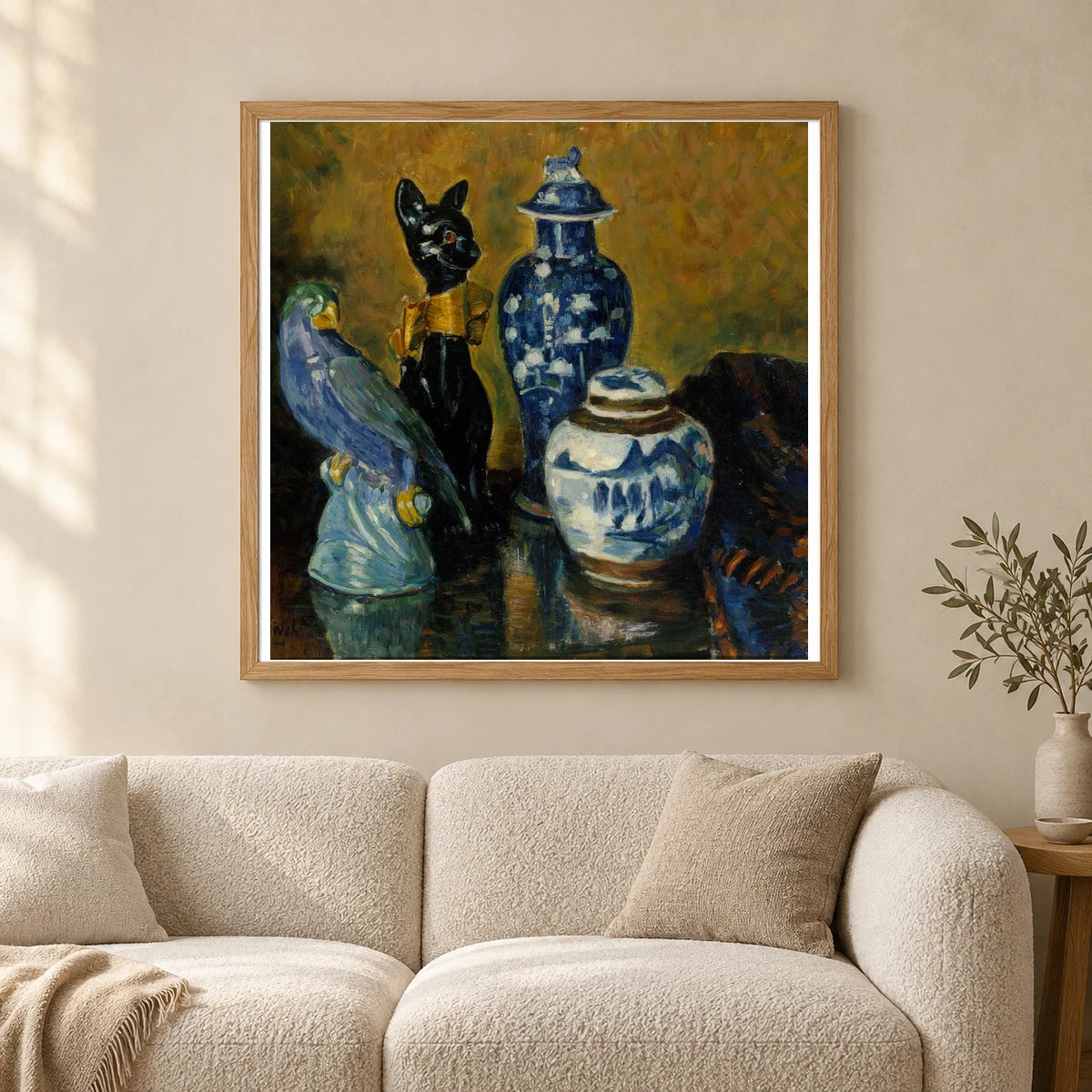 Still Life With Blue Figurines, By Alfred William Finch — Neo-Impressionism shown in a styled interior