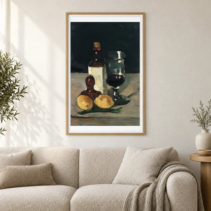 Still Life With Bottle, Glass, And Lemons (ca. 1867–1869) By Paul Cézanne — Neo-Impressionism shown in a styled interior