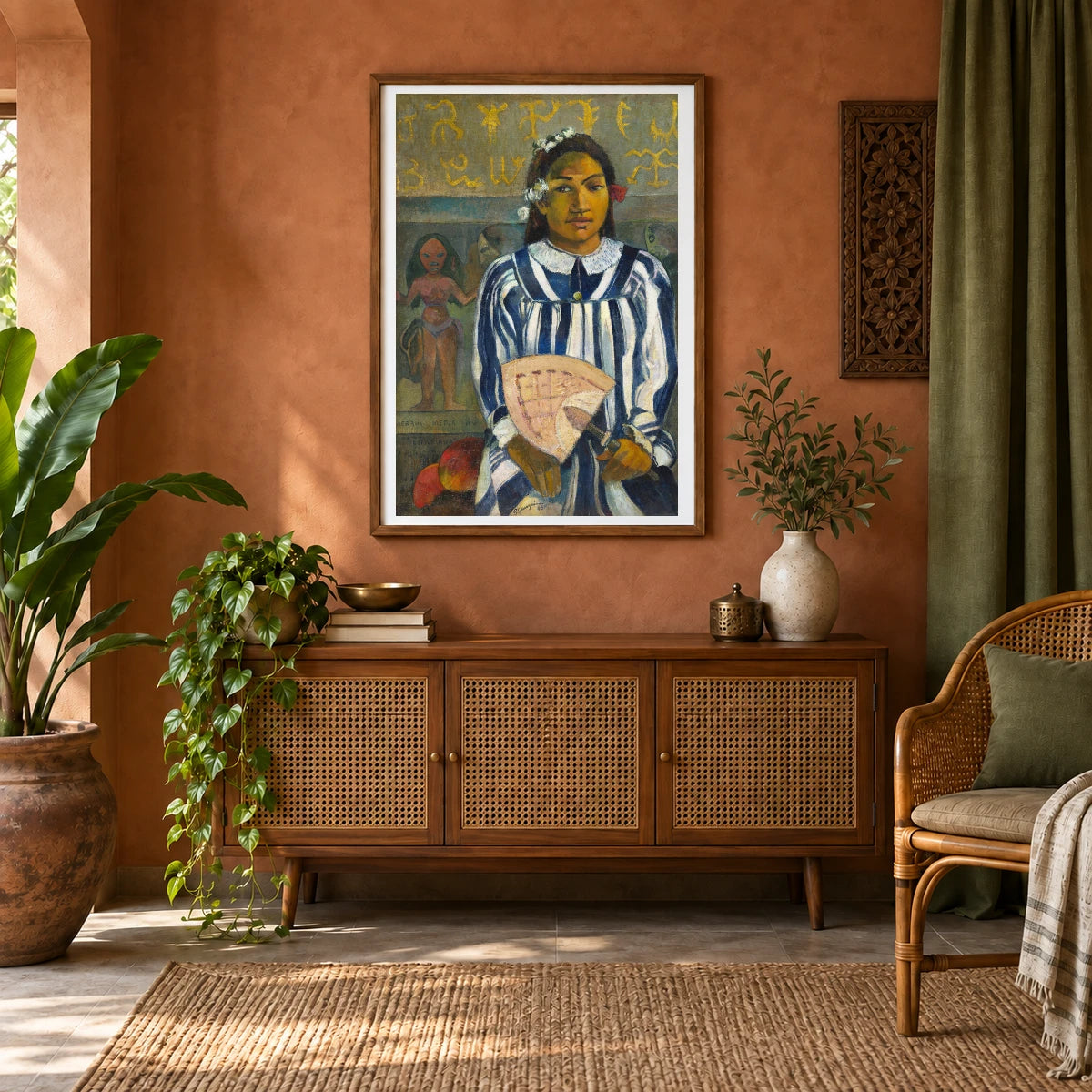 Tehamana Has Many Parents Or The Ancestors Of Tehamana (merahi Metua No Tehamana) (1893) By Paul Gauguin — Neo-Impressionism shown in a styled interior
