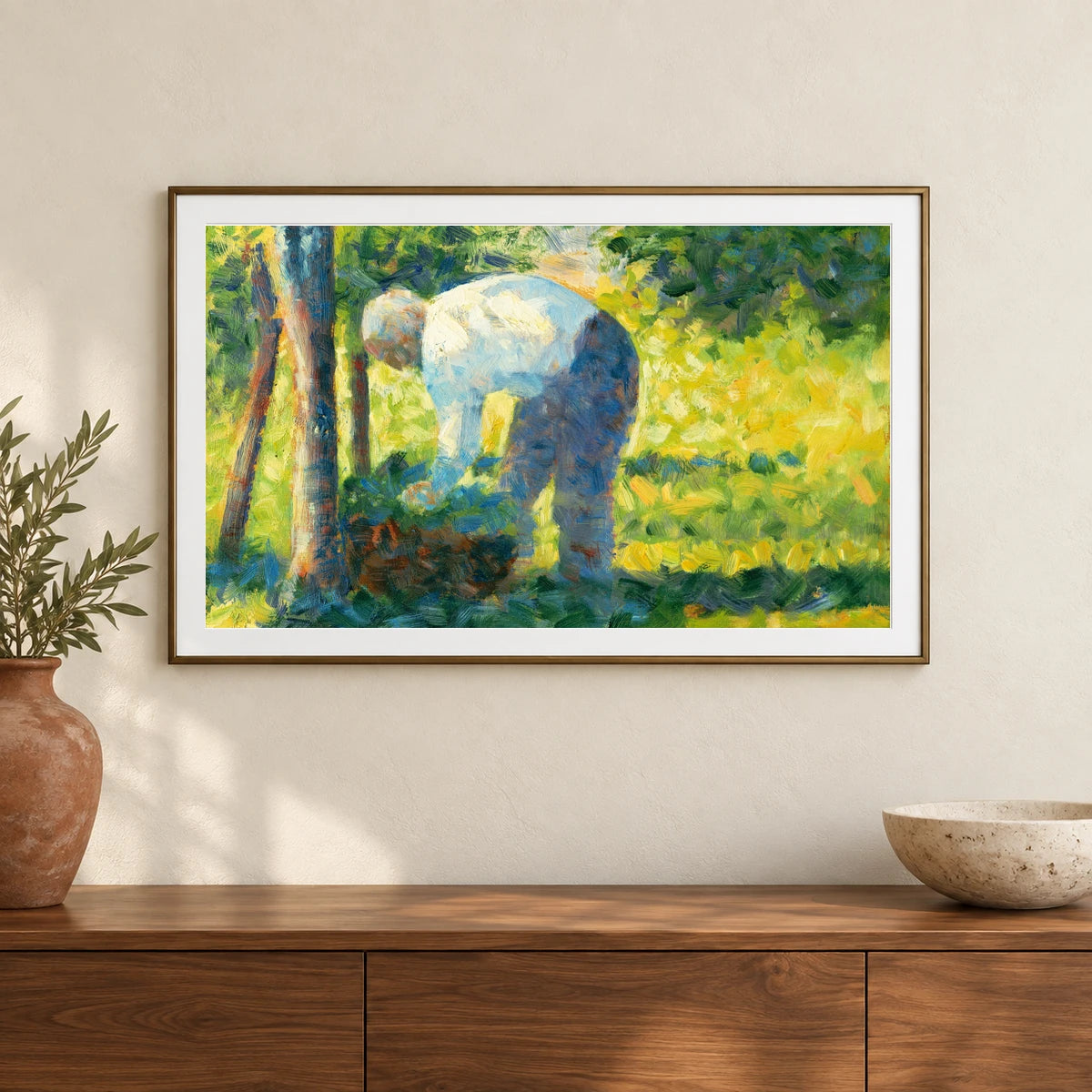 The Gardener (ca. 1882–1883) By Georges Seurat — Neo-Impressionism shown in a styled interior