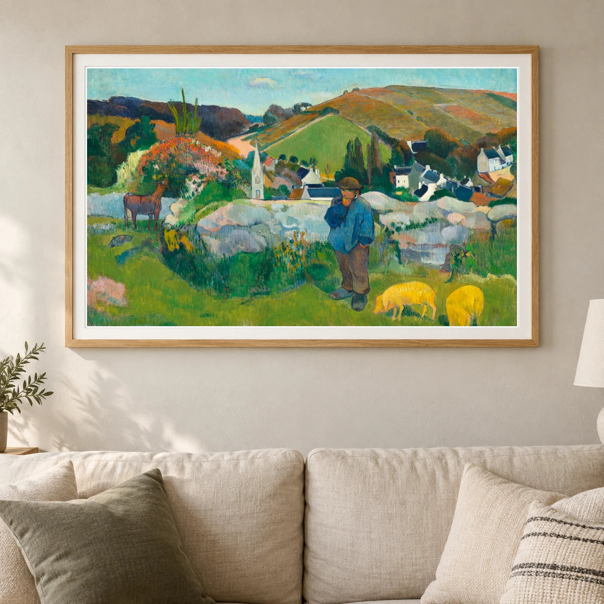 The Swineherd (1888) By Paul Gauguin — Neo-Impressionism shown in a styled interior