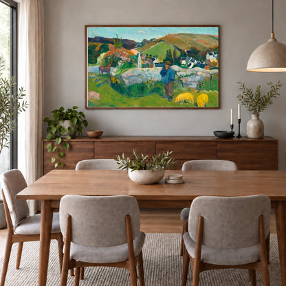 The Swineherd (1888) By Paul Gauguin — Neo-Impressionism shown in a styled interior
