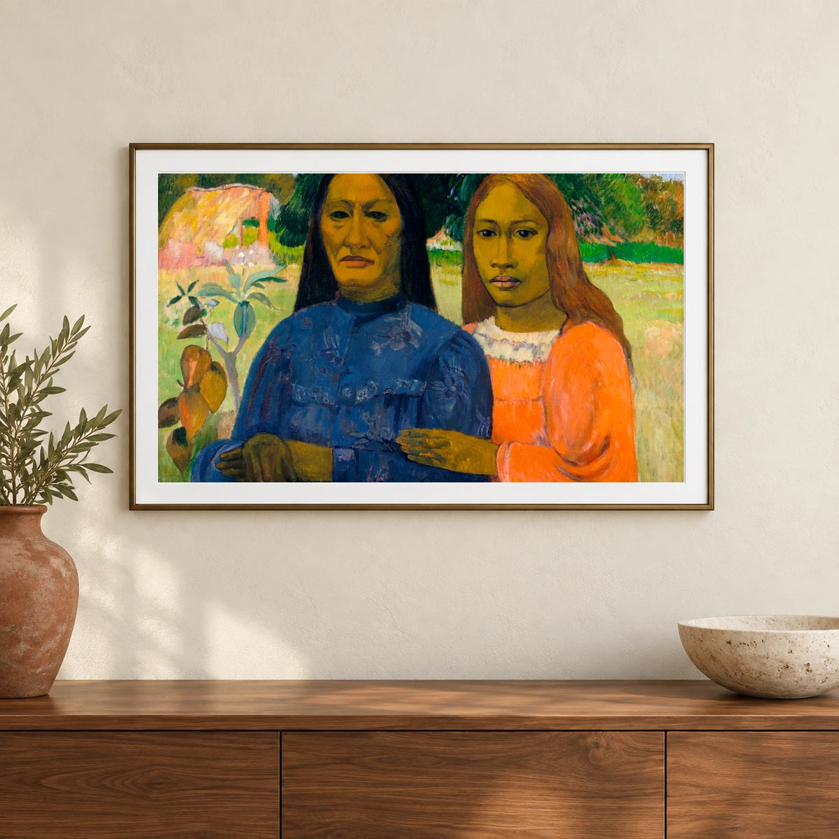 Two Women (ca. 1901–1902) By Paul Gauguin — Neo-Impressionism shown in a styled interior