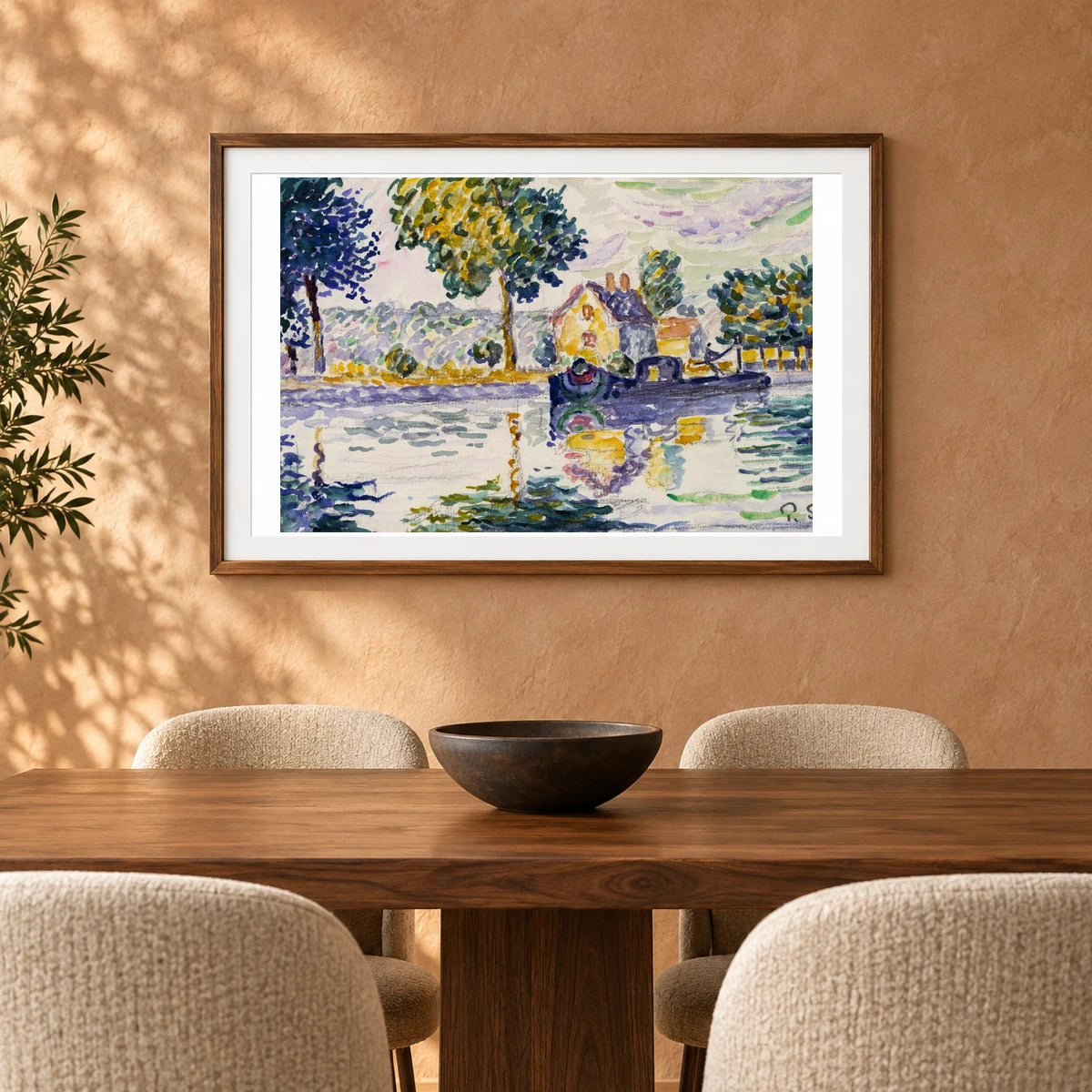 View Of The Seine, Samois (1906) By Paul Signac — Neo-Impressionism shown in a styled interior