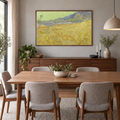 Vincent Van Gogh Wheatfield With A Reaper — Neo-Impressionism shown in a styled interior
