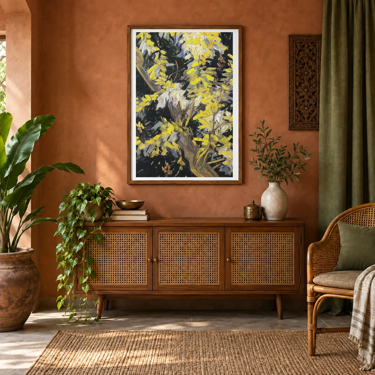 Vincent Van Gogh S Blossoming Acacia Branches — Neo-Impressionism shown in a styled interior