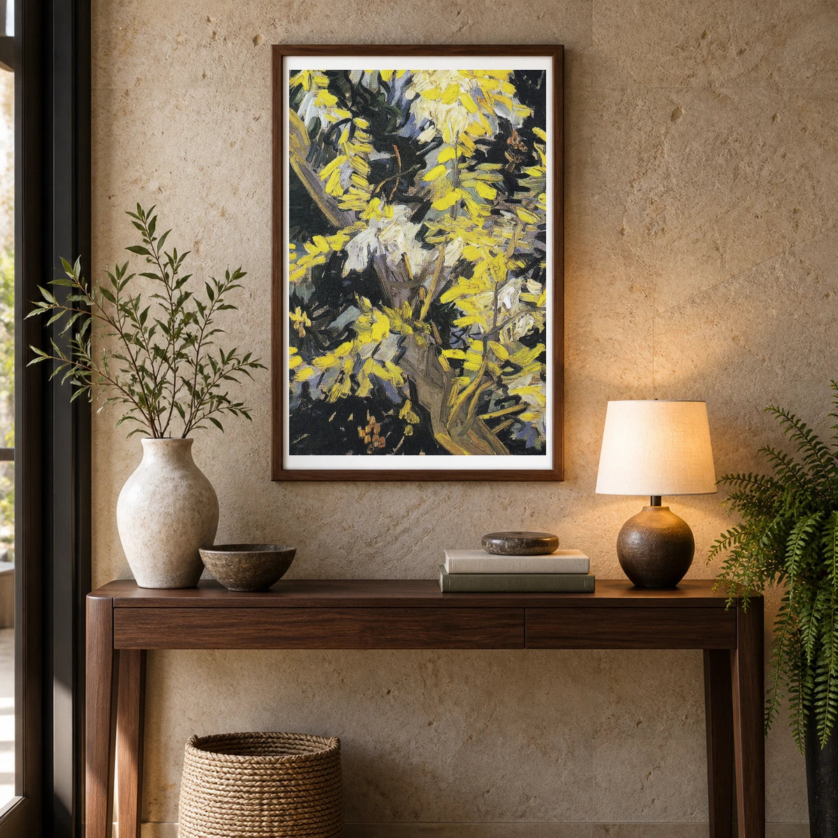 Vincent Van Gogh S Blossoming Acacia Branches — Neo-Impressionism shown in a styled interior