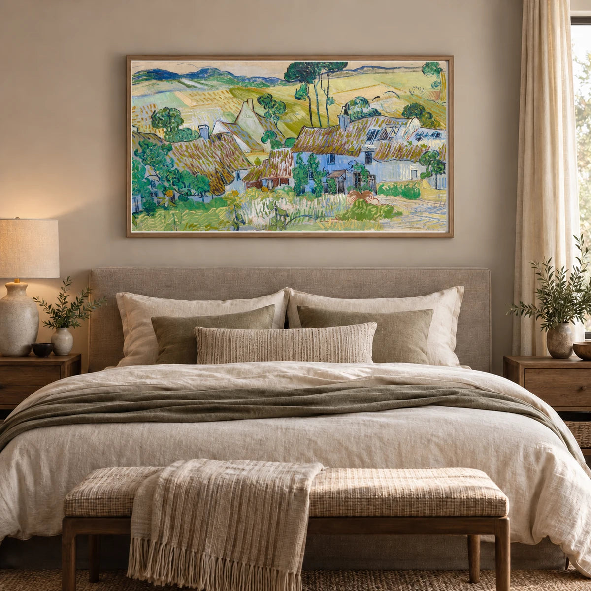 Vincent Van Gogh S Farms Near Auvers — Neo-Impressionism shown in a styled interior