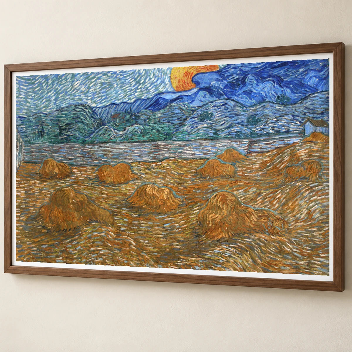 Vincent Van Gogh S Landscape With Wheat Sheaves And Rising Moon (1889) Oil Painting — Neo-Impressionism neo-impressionism print by SaamCrafts