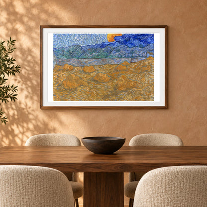 Vincent Van Gogh S Landscape With Wheat Sheaves And Rising Moon — Neo-Impressionism shown in a styled interior
