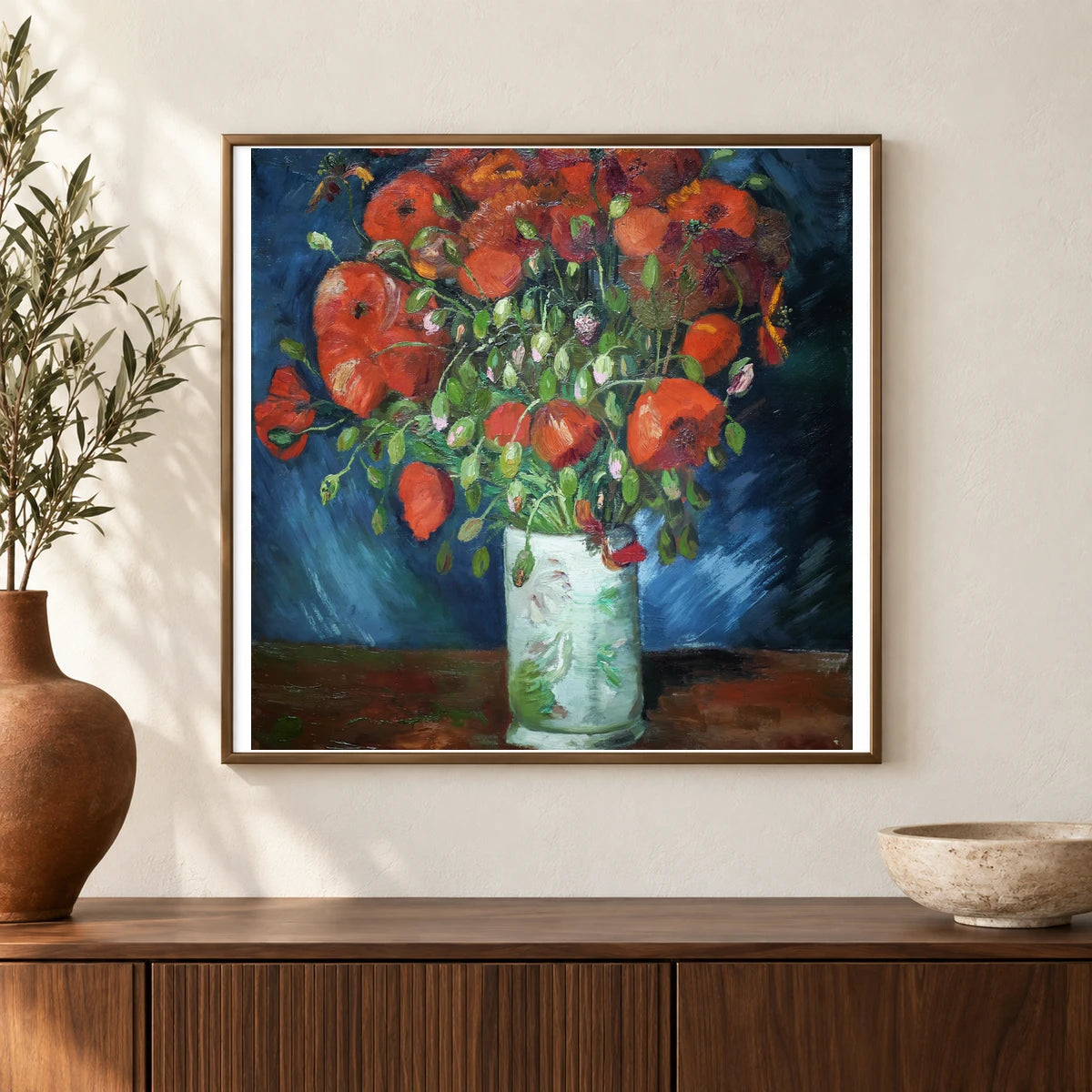 Vincent Van Gogh S Vase With Poppies — Neo-Impressionism shown in a styled interior