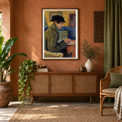 Woman In Profile, 1915, By Alfred William Finch — Neo-Impressionism shown in a styled interior