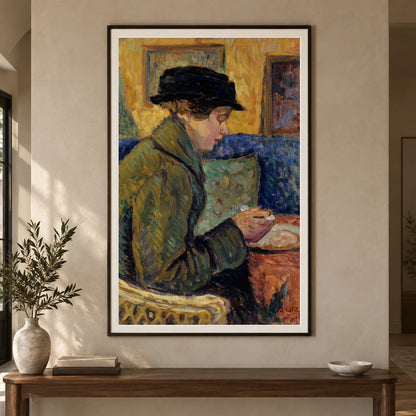 Woman In Profile, 1915, By Alfred William Finch — Neo-Impressionism shown in a styled interior