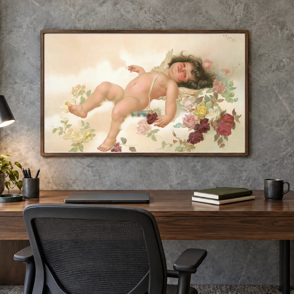 Aesthetic Cherub, Chromolithograph — Neoclassicism shown in a styled interior
