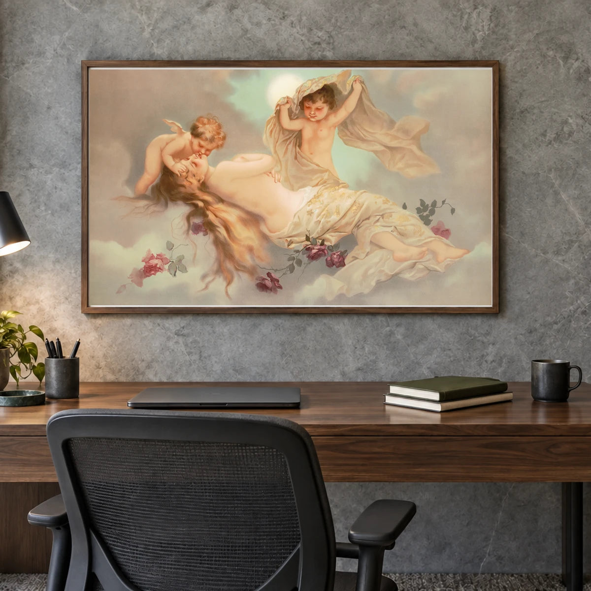 Aesthetic Cherubs, Chromolithograph — Neoclassicism shown in a styled interior