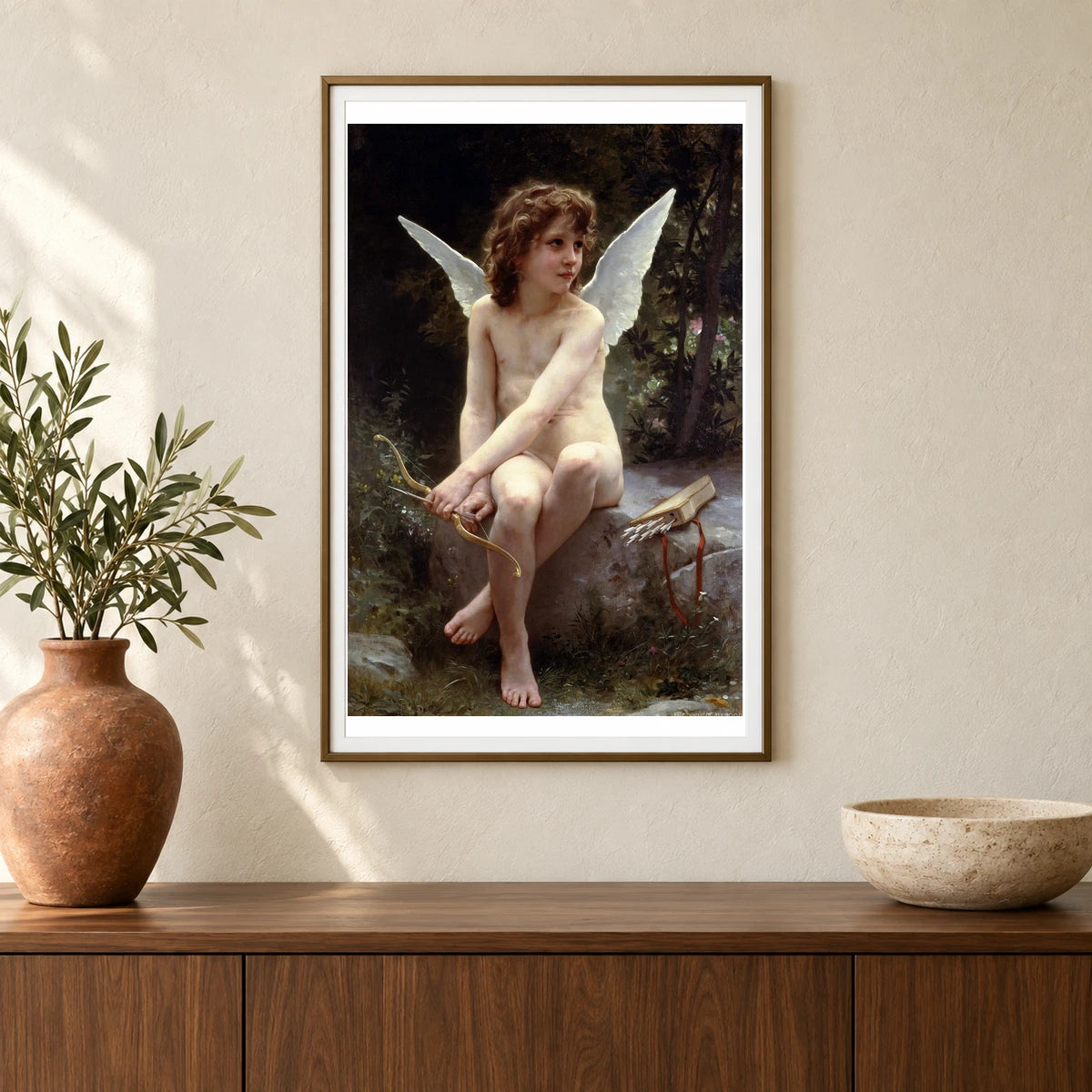 Amour A L Affut (cupid On The Lookout) (1890) Oil Painting By William Adolphe Bouguereau — Neoclassicism shown in a styled interior