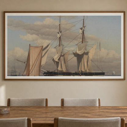 An American Naval Brig Lying At Anchor While Her Sails Are Drying By C.w. Eckersberg — Neoclassicism shown in a styled interior