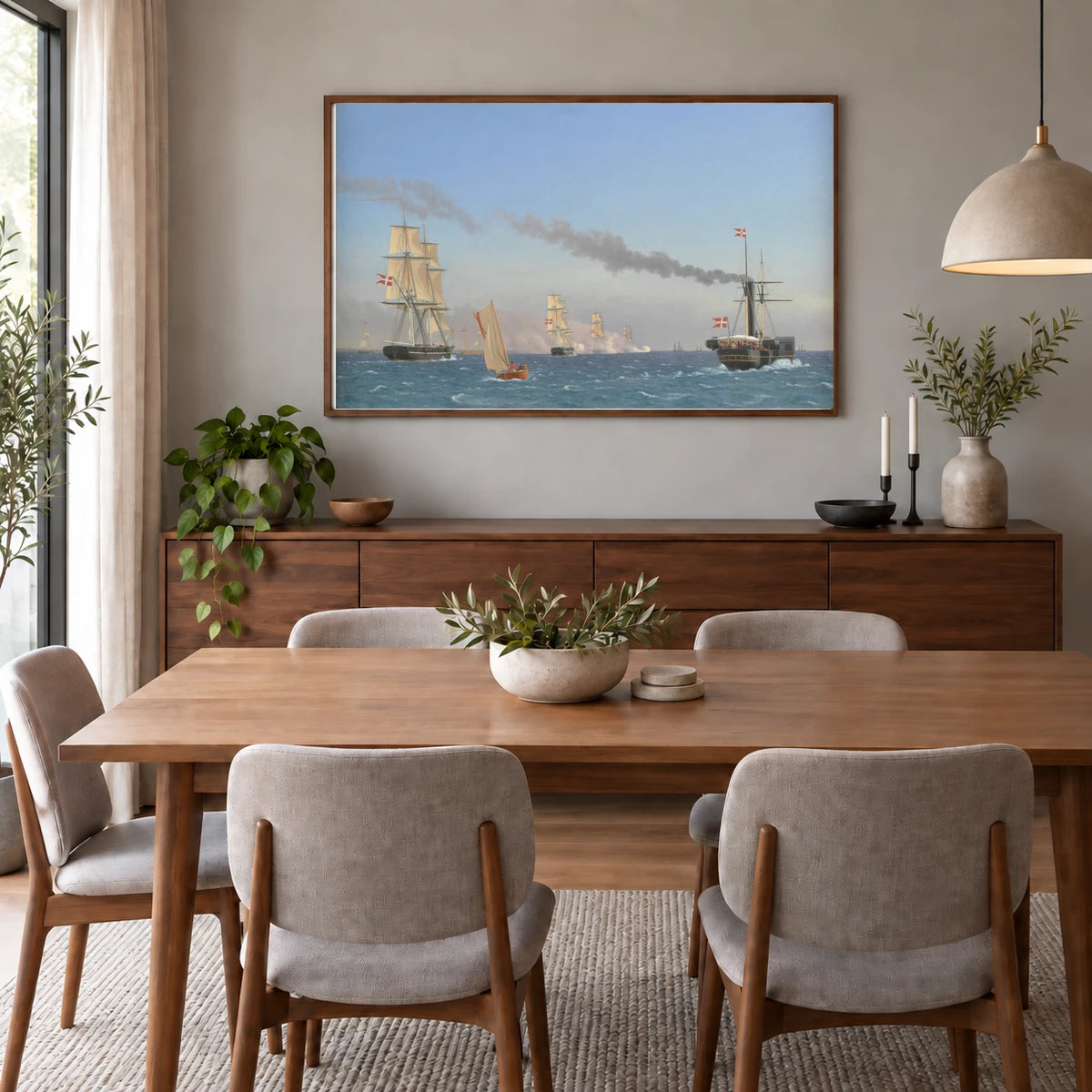 Christian Viii Aboard His Steamship Ægir Watching The Maneuvers Of A Squadron Near Copenhagen By C.w. Eckersberg — Neoclassicism shown in a styled interior