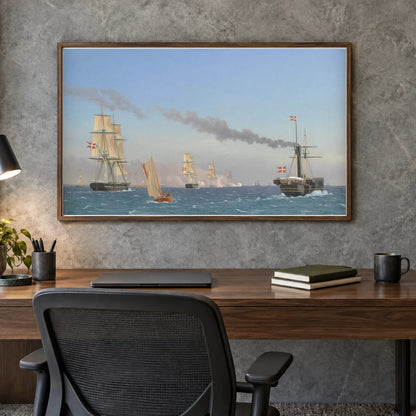Christian Viii Aboard His Steamship Ægir Watching The Maneuvers Of A Squadron Near Copenhagen By C.w. Eckersberg — Neoclassicism shown in a styled interior