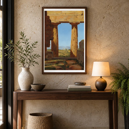 Columns Of The Temple Of Neptune At Paestum By Constantin Hansen — Neoclassicism shown in a styled interior