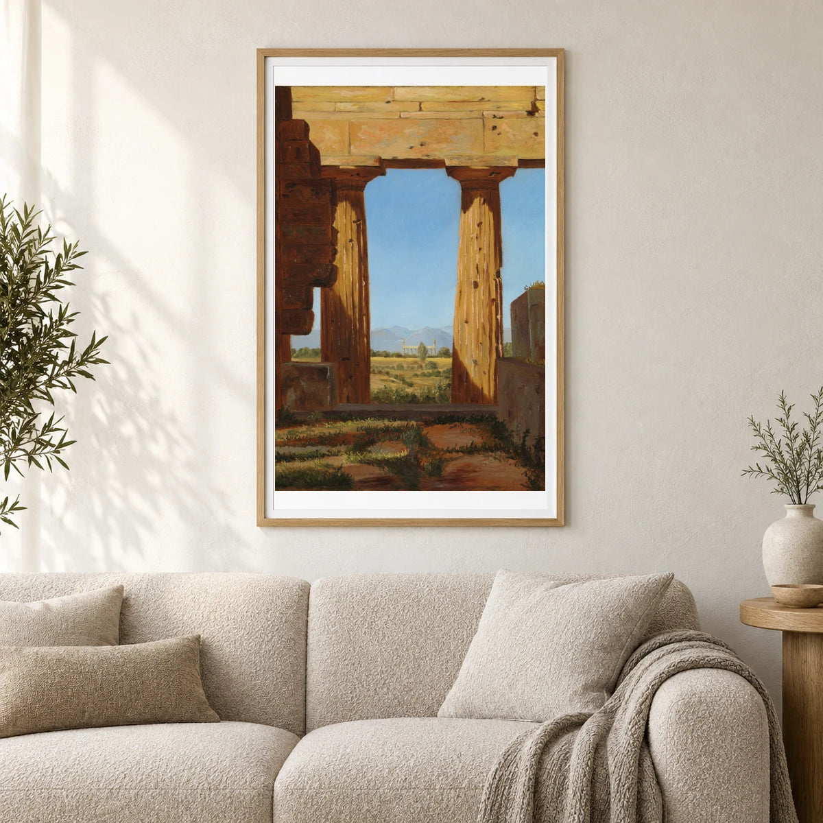 Columns Of The Temple Of Neptune At Paestum By Constantin Hansen — Neoclassicism shown in a styled interior