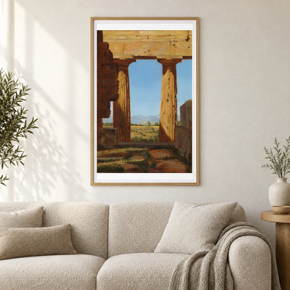 Columns Of The Temple Of Neptune At Paestum By Constantin Hansen — Neoclassicism shown in a styled interior