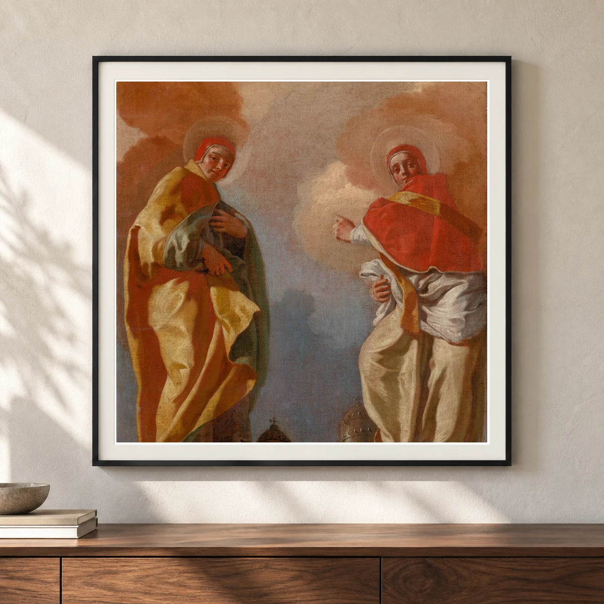 Figural Scene (two Popes), Giovanni Battista Piazzetta — Neoclassicism shown in a styled interior